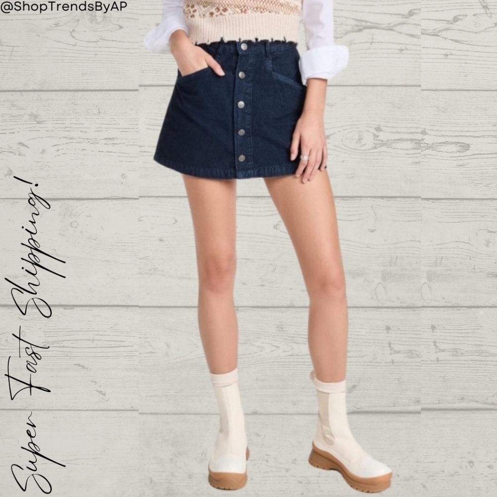Free People Ray Cord Mini Skirt in Ebony